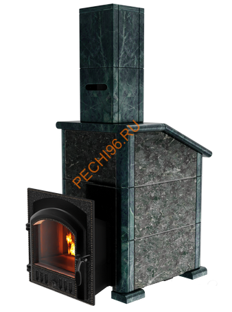 Печь банная чугунная Сибирь 40 (545х545), ТК 300мм, ЗК, в облицовке Президент пироксенит+змеевик