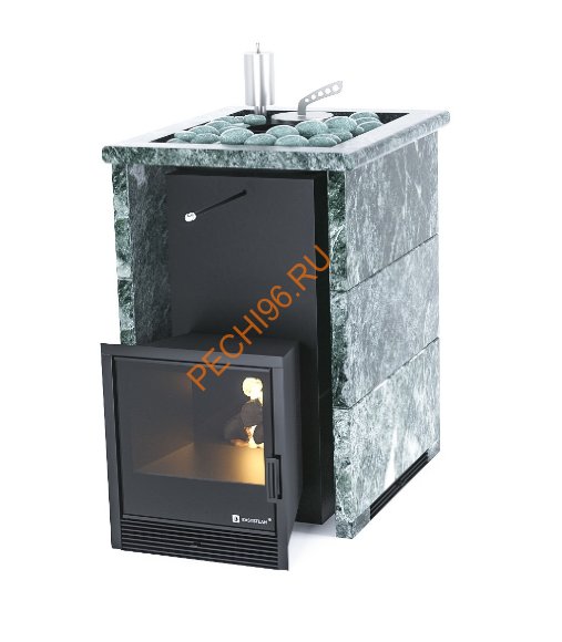 Печь банная ИзиСтим Анапа в трёхстороннем кожухе из змеевика с открытым верхом