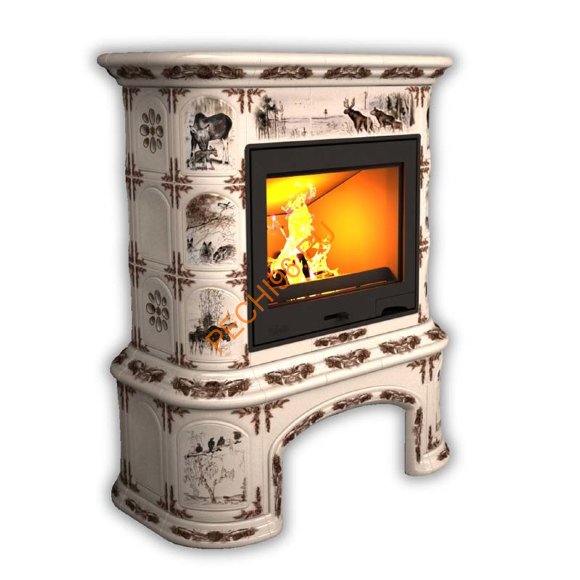 Печь-камин КимрПечь Прованс центральный Зима в лесу с дровником Печь-камин КимрПечь Прованс центральный Зима в лесу с дровником