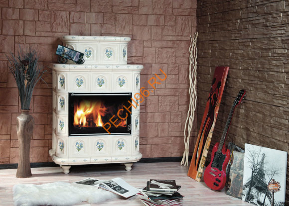 Печь-камин Эльзас с росписью Незабудка