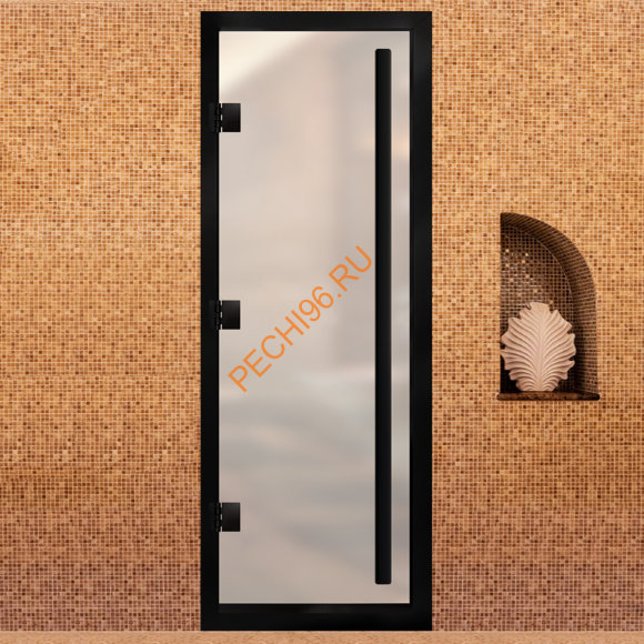 Дверь в хамам стеклянная Арта Премьер 60G Белая матовая, коробка черная алюминий с порогом
