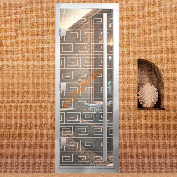 Дверь в хамам стеклянная Арта Премьер Арт 60G Этно, коробка алюминий с порогом
