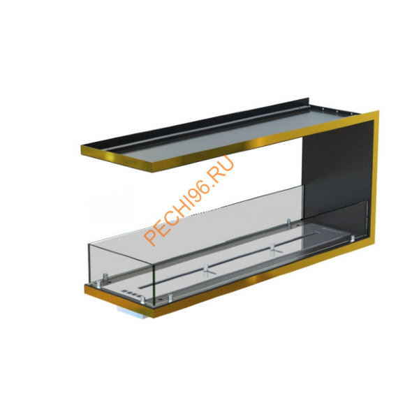 Торцевой биокамин 1000х500х300 мм, стекло тонированное, рамка латунь Торцевой биокамин 1000х500х300 мм, стекло тонированное, рамка латунь