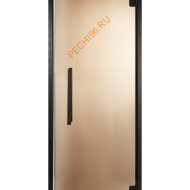 Дверь стеклянная Grandis GS 9х19-B-S-Bl коробка алюминий Diamond Black, ручка Термоясень