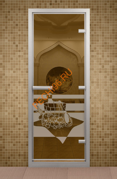 Дверь стеклянная ALDO «Банный вечер» коробка алюминий с порогом