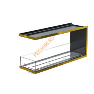 Торцевой биокамин 1100х500х300 мм, стекло, рамка латунь