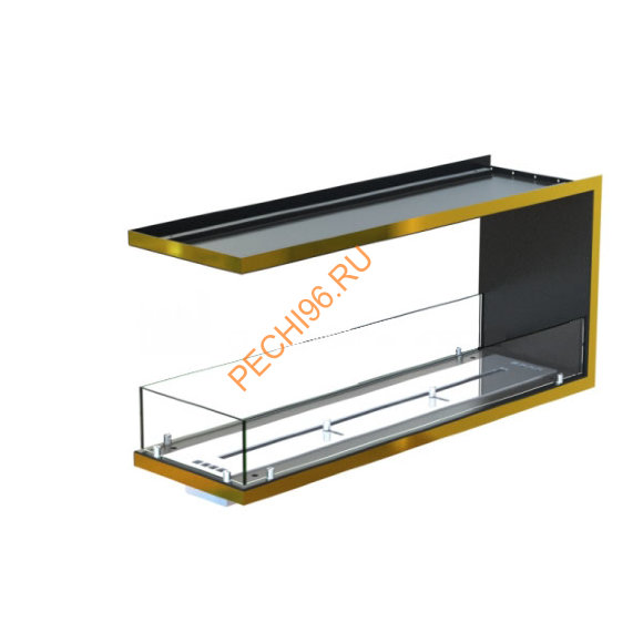 Торцевой биокамин 1000х500х300 мм, стекло, рамка латунь