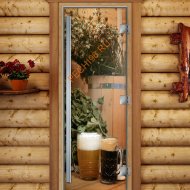 Дверь стеклянная DoorWood «Престиж», 800х2000мм, с фотопечатью «С легким паром!» Дверь стеклянная DoorWood «Престиж», 800х2000мм, с фотопечатью «С легким паром!»