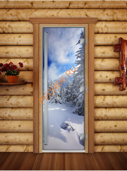 Дверь стеклянная DoorWood «Престиж», 700х1900мм, с фотопечатью «Зимний лес»