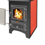 Печь-Камин Везувий ПК-01(270) с плитой и т/о, Красный