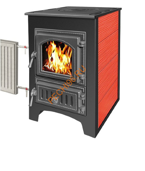 Печь-Камин Везувий ПК-01(270) с плитой и т/о, Красный Печь-Камин Везувий ПК-01(270) с плитой и т/о, Красный