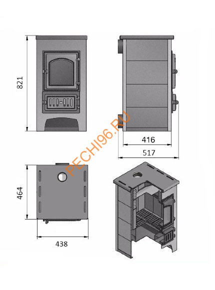 Печь-Камин Везувий ПК-01(270) с плитой и т/о, Красный Печь-Камин Везувий ПК-01(270) с плитой и т/о, Красный