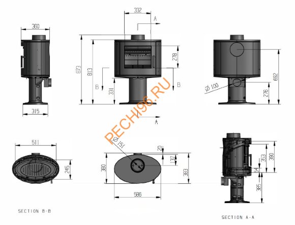 Печь-камин FireBird Puma 9кВт, чугун, с опорой Печь-камин FireBird Puma 9кВт, чугун, с опорой
