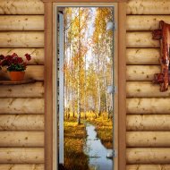 Дверь стеклянная DoorWood «Престиж», 800х2000мм, с фотопечатью «Золотая осень»