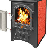 Печь-Камин Везувий ПК-01(205)с плитой и т/о, Красный