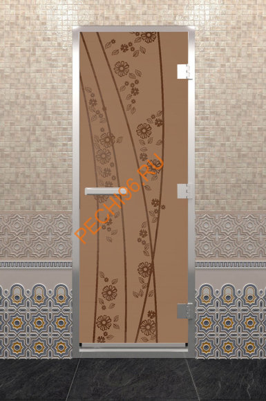 Дверь стеклянная DoorWood Хамам «Весна цветы» бронза матовая, 1900х700 мм