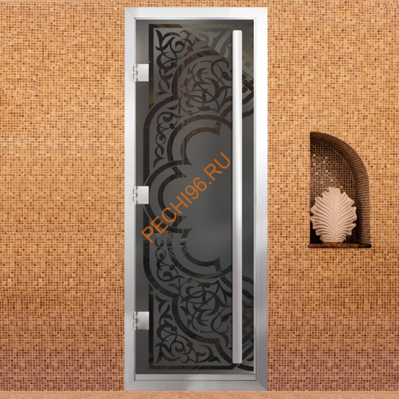 Дверь в хамам стеклянная Арта Премьер Арт 60G Заир, коробка алюминий с порогом