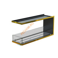 Торцевой биокамин 1300х500х300 мм, стекло тонированное, рамка латунь