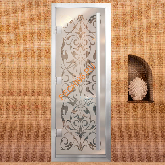 Дверь в хамам стеклянная Арта Премьер Арт 60G Джуна, коробка алюминий с порогом