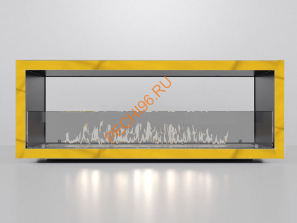Биокамин сквозной 1300х500х300 мм, стекло тонированное, рамки латунь