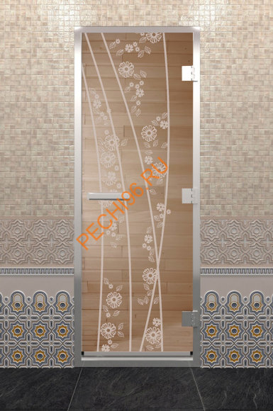 Дверь стеклянная DoorWood Хамам «Весна цветы» прозрачная, 1900х700 мм