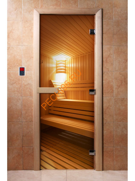 Дверь стеклянная DoorWood с фотопечатью «Сауна Люкс» Дверь стеклянная DoorWood с фотопечатью «Сауна Люкс»
