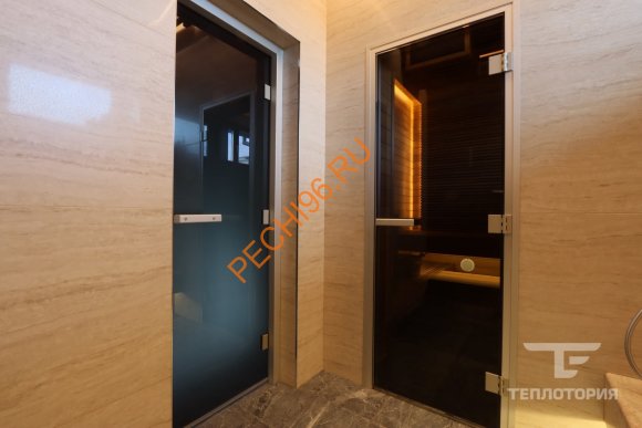 Дверь в хамам стеклянная Арта Престиж 60G Бронза, коробка алюминий с порогом