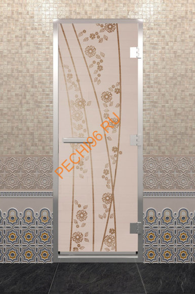Дверь стеклянная DoorWood Хамам «Весна цветы» сатин, 1900х700 мм