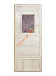 Дверь DoorWood вагонка Эконом со стеклом «Девушка в баньке», 1850х750 мм Дверь DoorWood вагонка Эконом со стеклом «Девушка в баньке», 1850х750 мм