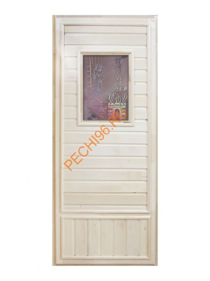 Дверь DoorWood вагонка Эконом со стеклом «Девушка в баньке», 1850х750 мм