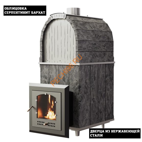 Печь банная Калита Арочная Pro Панорама нержавеющая сталь, cерпентинит Бархат Печь банная Калита Арочная Pro Панорама нержавеющая сталь, cерпентинит Бархат