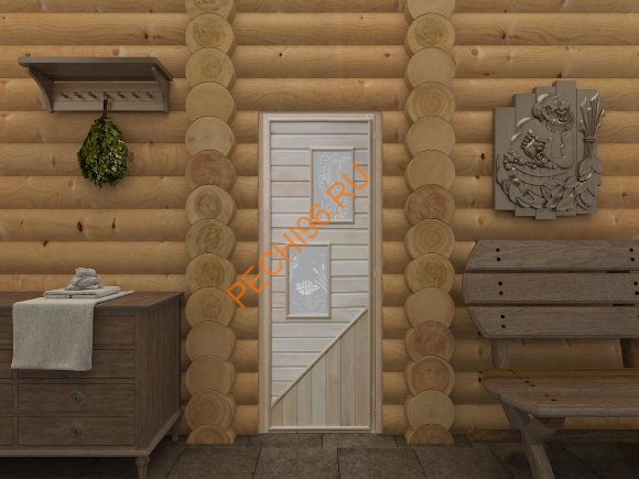 Дверь DoorWood Липа два прямоугольных стекла, 1850х750 мм