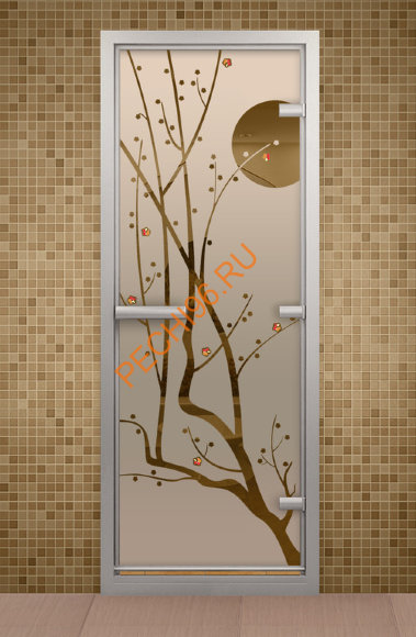 Дверь стеклянная ALDO «Сакура» коробка алюминий с порогом