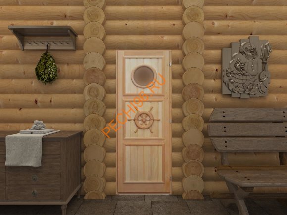 Дверь DoorWood Липа «Штурвал» с иллюминатором, 1850х750 мм