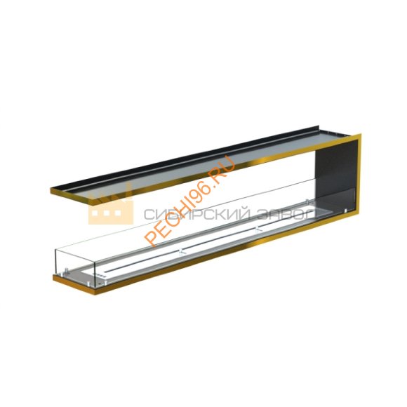 Торцевой биокамин 1900х500х300 мм, стекло, рамка латунь Торцевой биокамин 1900х500х300 мм, стекло, рамка латунь