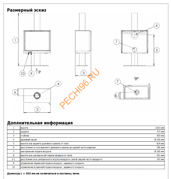 Печь-камин ABX Polar Osaka 50 черная сталь с опорой