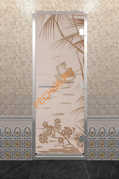 Дверь стеклянная DoorWood Хамам «Голубая лагуна» сатин, 1900х700 мм