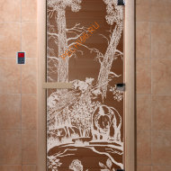 Дверь стеклянная DoorWood «Мишки в лесу бронза», 1900х700 мм