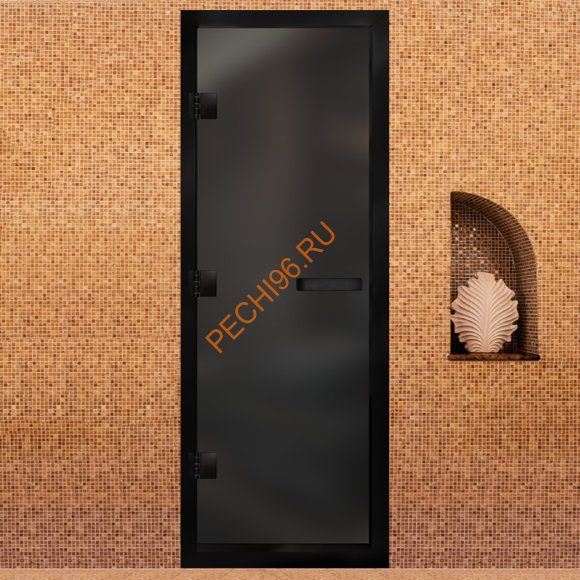 Дверь в хамам стеклянная Арта Престиж 60G Серая матовая, коробка черная алюминий с порогом