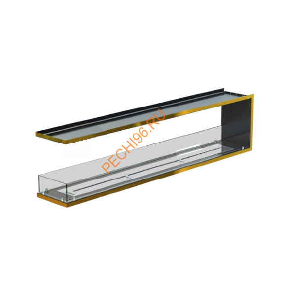 Торцевой биокамин 1900х500х300 мм, стекло тонированное, рамка латунь