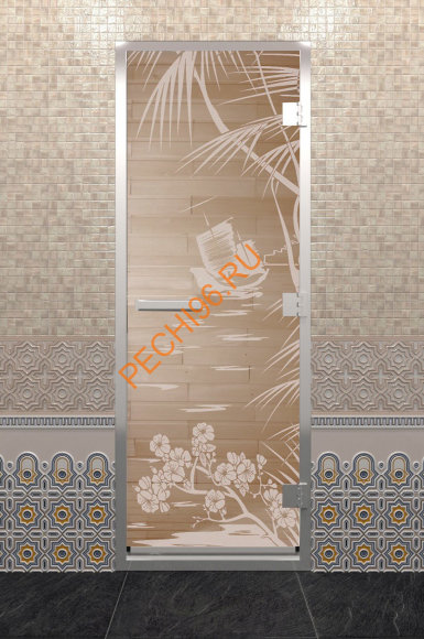 Дверь стеклянная DoorWood Хамам «Голубая лагуна» прозрачная, 1900х700 мм