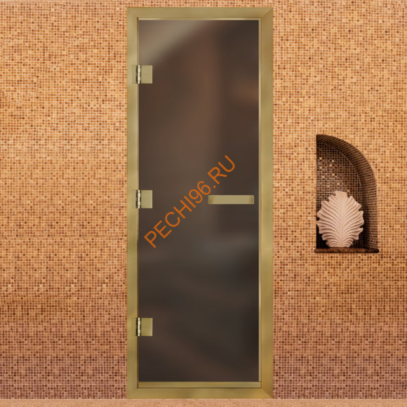 Дверь в хамам стеклянная Арта Престиж 60G Бронза матовая, коробка золото алюминий с порогом