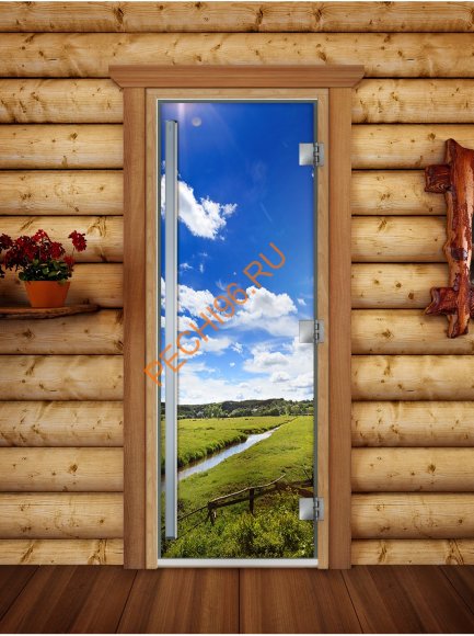 Дверь стеклянная DoorWood «Престиж», 700х1900мм, с фотопечатью «Родные просторы»