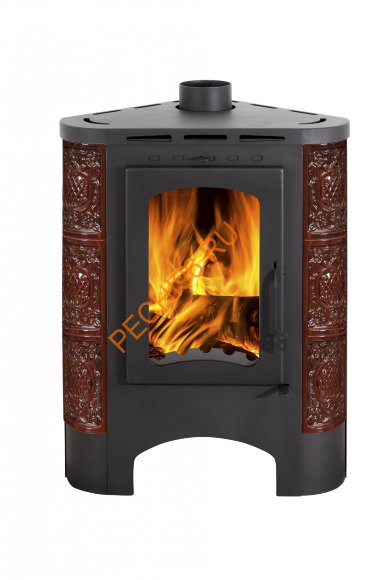 Печь-камин EcoKamin БАВАРИЯ Радиус угловая изразцовая Барокко коричневый