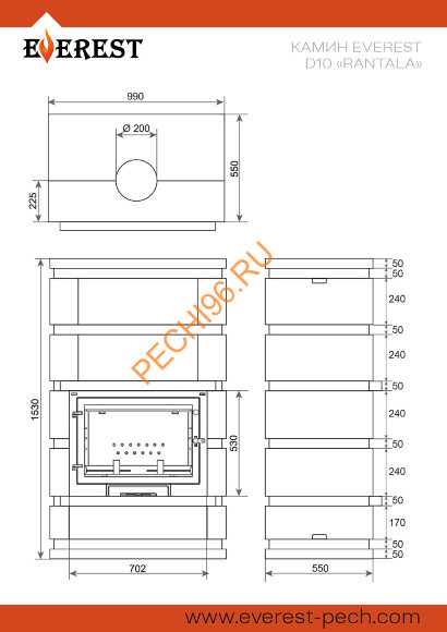 Камин EVEREST D10 «RANTALA» Н-1530 Талькохлорит/ Пироксенит Камин EVEREST D10 «RANTALA» Н-1530 Талькохлорит/ Пироксенит