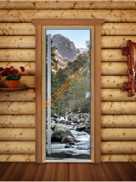 Дверь стеклянная DoorWood «Престиж», 700х1900мм, с фотопечатью «Горная река»