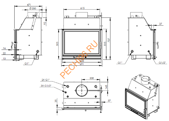 Каминная топка NORDflam LB 800 PW Каминная топка NORDflam LB 800 PW