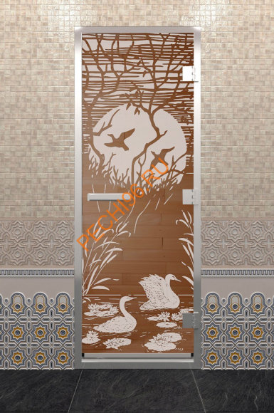 Дверь стеклянная DoorWood Хамам «Лебединое озеро» бронза, 1900х700 мм