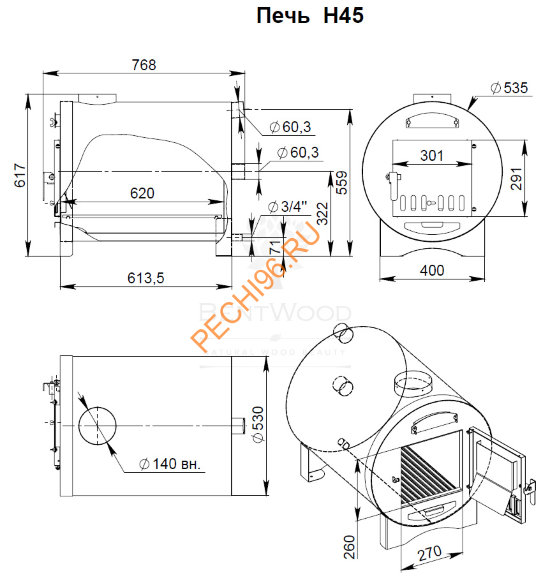 Уличная купель Фурако BentWood из кедра с наружной печью стандарт, h 1200мм