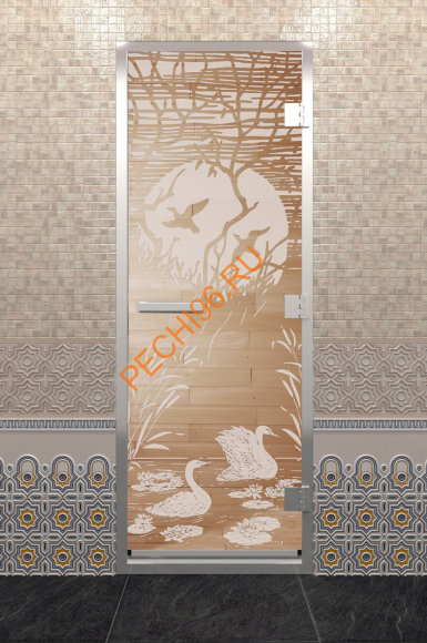 Дверь стеклянная DoorWood Хамам «Лебединое озеро» прозрачная, 1900х700 мм